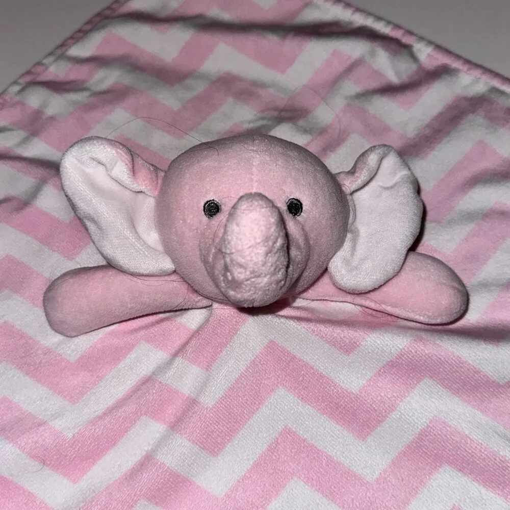 Carters Cuddle Plush Elephant Lovey Security Blanket Chevron Print Bright Pink